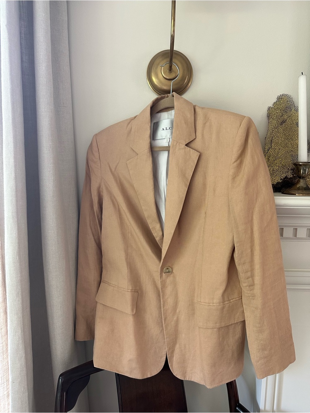 A.L.C. Tan Linen-Blend Single-Button Blazer